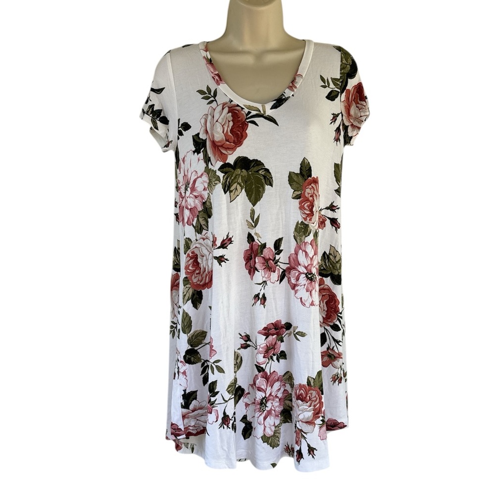 Popana Women Floral Print Short Sleeve Tunic Tops Wear w/Leggings Made in USA